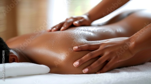 Closeup of the massage therapist s hands. Massage in a spa salon