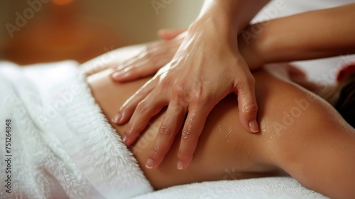 Closeup of the massage therapist's hands. Massage in a spa salon
