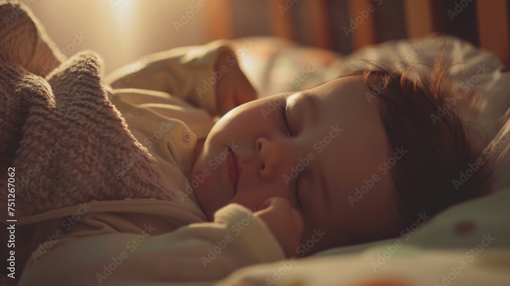 Peaceful sleeping baby bathed in warm morning sunlight. Peaceful sleeping baby bathed in warm morning sunlight.