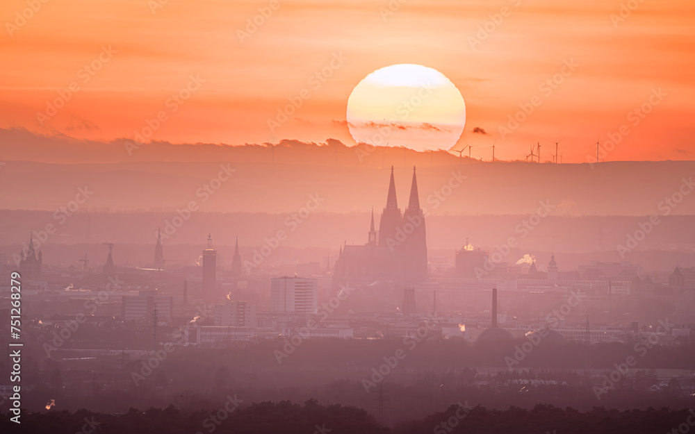Cologne against sunset, North Rhine Westphalia, Germany