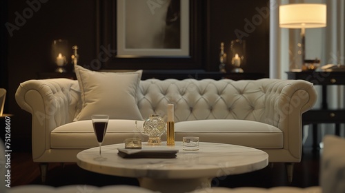 Immerse yourself in the allure of luxury interior design with a conversion room displaying two exquisite sofas and a stylish table, vividly captured in HD for maximum visual impact.