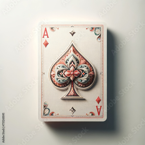 Ornate Ace of Spades Playing Card on Neutral Background photo