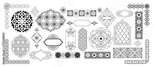 Set of islamic decoration illustration. Islamic border decoration, Islamic pattern decoration. Islamic ornament decoration.