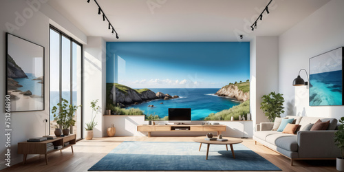Modern Living Room with Stunning Ocean View Window Scenery