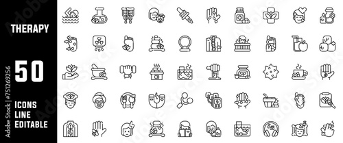 50 Therapy Icons Set Line Editable Vector Illustration