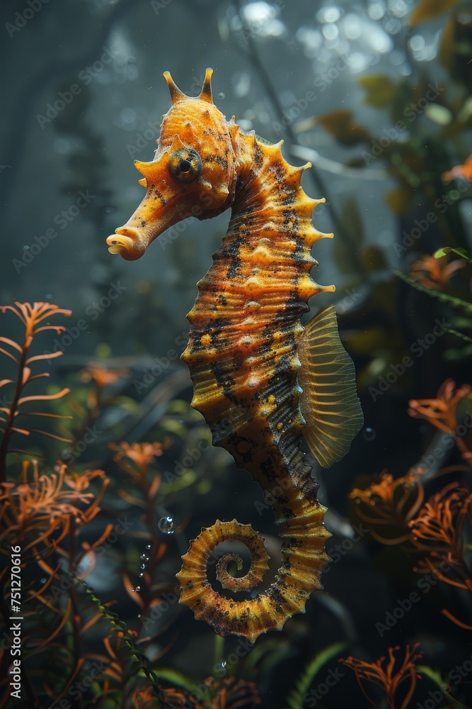 Macro photo of a seahorse, selective focus