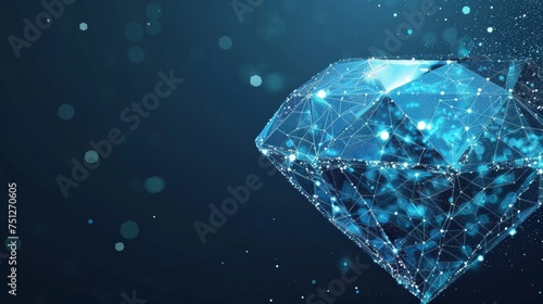This low poly wireframe mesh looks like a constellation on a blue night sky with dots and stars. The symbol can be used for jewelry, gems, luxury and rich symbols, illustrations, or backgrounds. © Zaleman