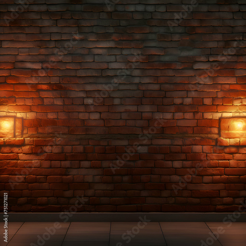 3d rendering of a brick wall with a glowing lamp in it