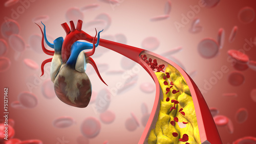 Photography Cholesterol plaque in artery blocking blood flow