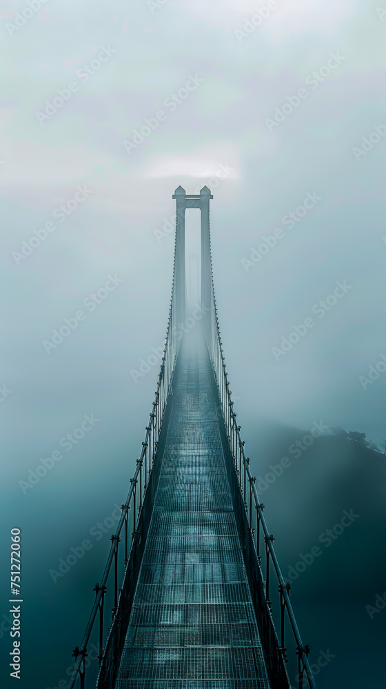Fototapeta premium A broken bridge extending into a toxic fog, the fog swirling as you move your phone, mobile phone wallpaper or advertising background
