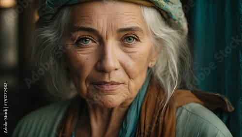 portrait of a woman, old woman , wrinkle 