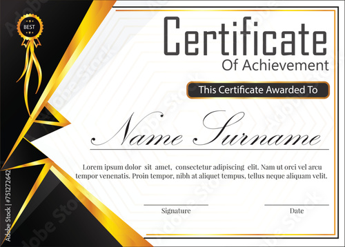 certificate professional and trend in black and golden color and background elements  template with design