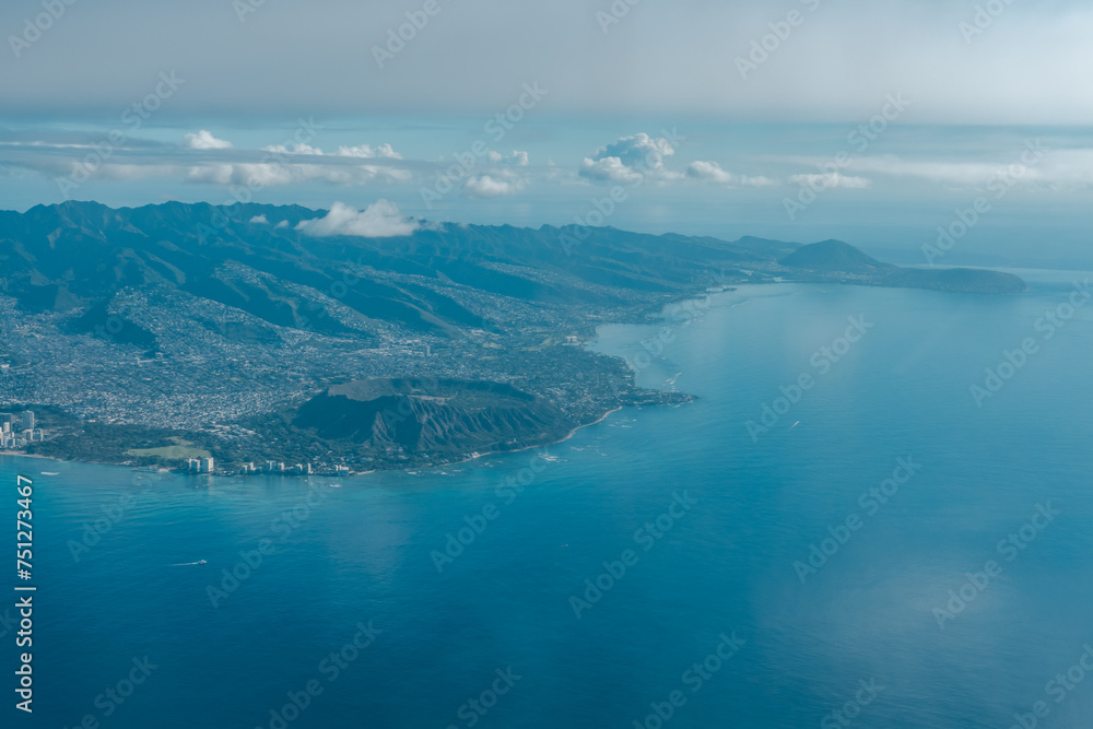 Diamond Head and Kahhala. Oahu Hawaii. Aerial photography of Honolulu to Kahului from the plane. Diamond Head and Kahhala. Oahu Hawaii. Aerial photography of Honolulu to Kahului from the plane.
