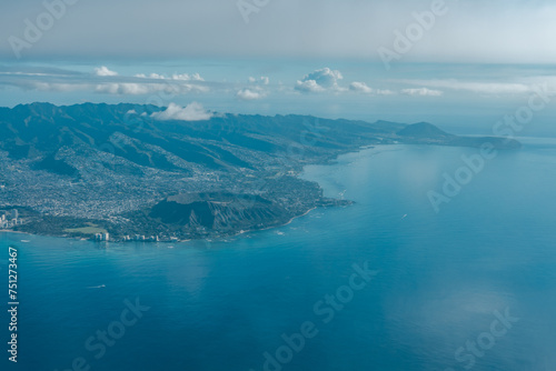 Fototapeta Naklejka Na Ścianę i Meble -  Diamond Head and Kahhala. Oahu Hawaii. Aerial photography of Honolulu to Kahului from the plane.	