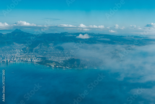 Waikiki and Diamond Head, Oahu Hawaii. Aerial photography of Honolulu to Kahului from the plane. 