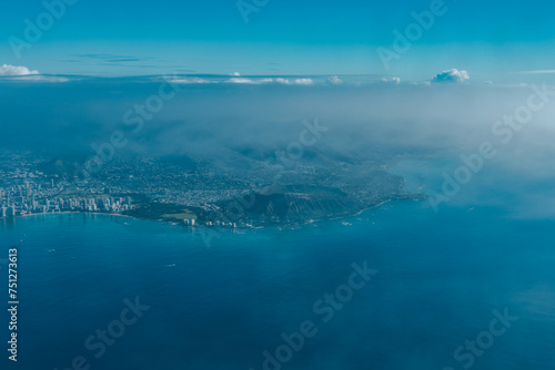 Waikiki and Diamond Head, Oahu Hawaii. Aerial photography of Honolulu to Kahului from the plane. 