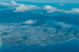 Diamond Head and Kahhala. Oahu Hawaii. Aerial photography of Honolulu to Kahului from the plane.	
