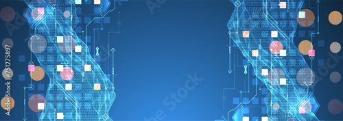Wireframe Big Data concept. Abstract digital futuristic vector illustration on technology background.  Hand drawn art.