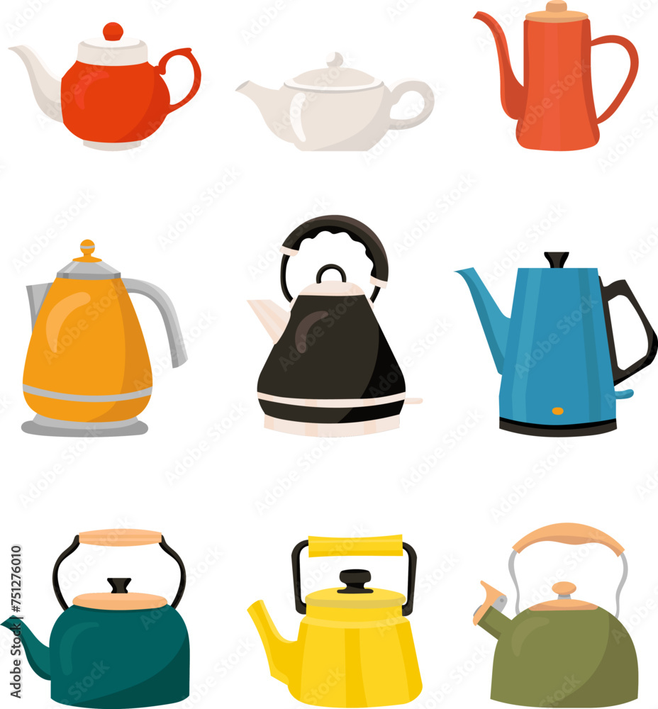 set of teapots in flat style vector set of teapots in flat style vector