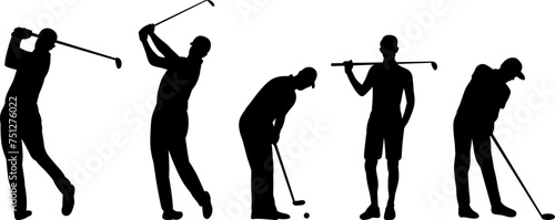silhouette of male golfers, on white background vector