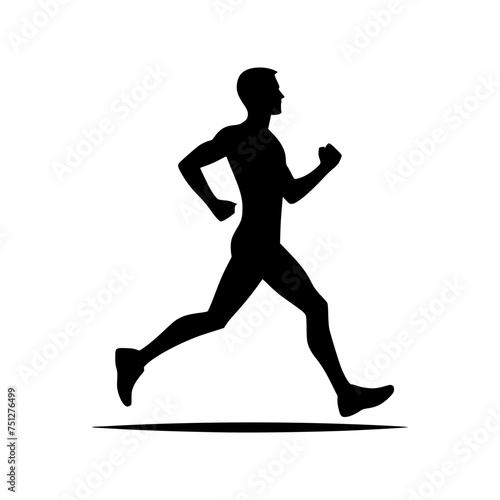 Black silhouette of a man running. Vector illustration of a man jogging isolated on white background.