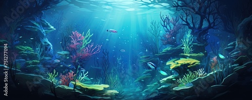 Underwater Algae, bioluminescent, Fish in Aquarium, Under the Sea, Scuba Dive, Glowing Reef, Ocean Life © Coosh448