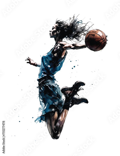basketball player woman in action isolated on white background