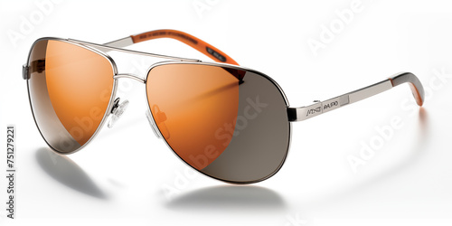Stylish black and orange sunglasses isolated on white. Fashion accessory, optic black and orange sunglasses on a white background