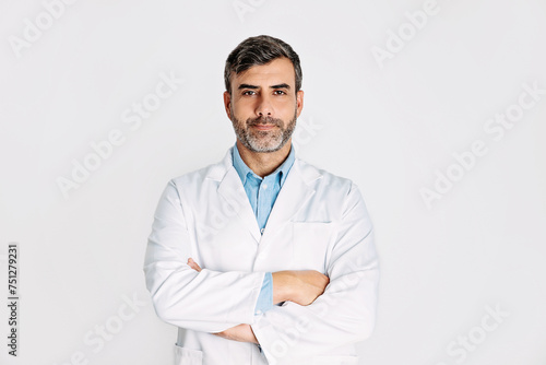 Medium shot of male pharmacist on white background 