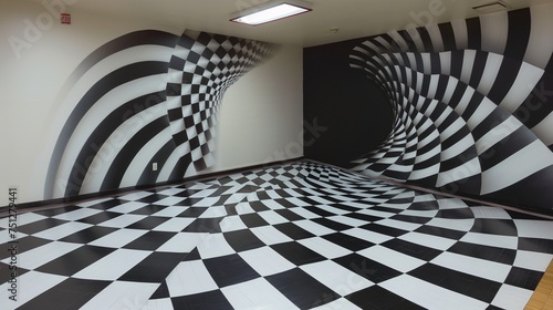 Intriguing optical illusion patterns enhancing a studio wall with depth