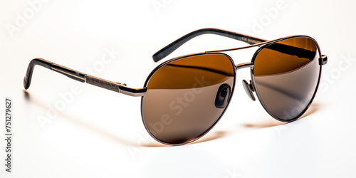 Stylish brown sunglasses isolated on white. Fashion accessory, optic brown sunglasses on a white background