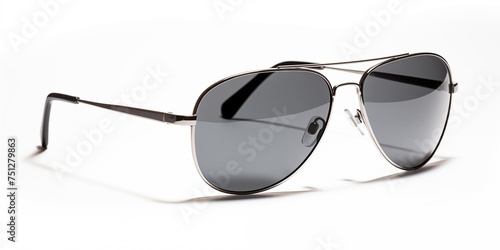 Stylish black sunglasses isolated on white. Fashion accessory, optic black sunglasses on a white background