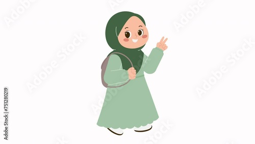 Cute Hijab Girl Back To School Animation