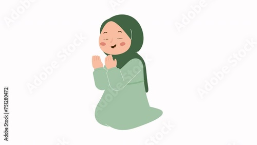 Cute Hijab Girl doing Muslim Prayer Animation