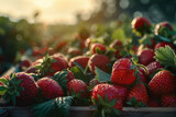 The harvested crop of ripe fresh strawberries in a box