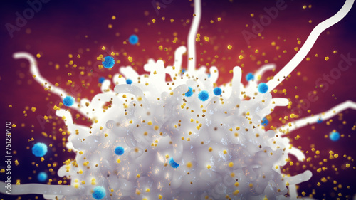 A cytokine storm is the overproduction of cytokines which can lead to organ failure or even death. Macrophage releasing cytokines as a part of the body immune response to viral infection. 