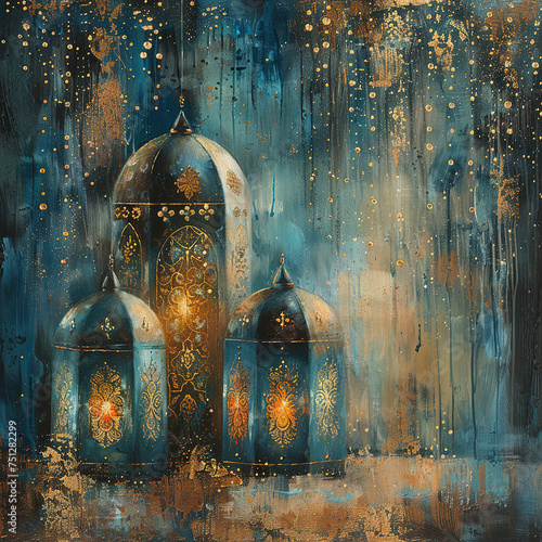 Painting of lantern lamps background. Classic painting of lantern lamps