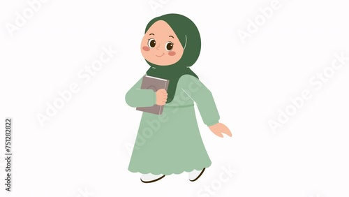 Cute Hijab Girl Holding Book Animation