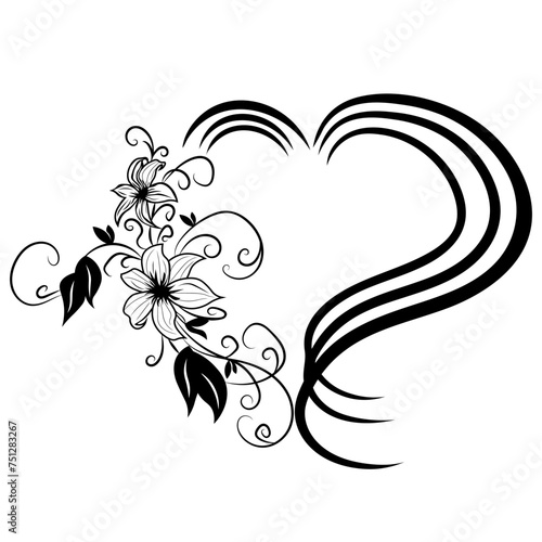 Flowers and Heart, Hand Drawn Vector Illustration