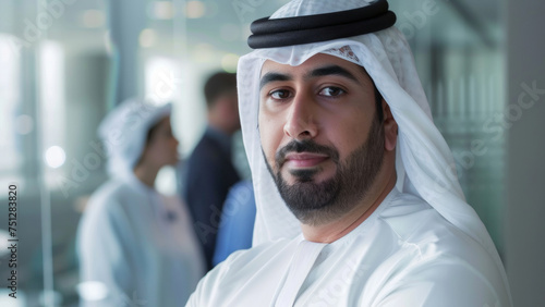 Pensive man dressed in traditional Emirati attire. © VK Studio