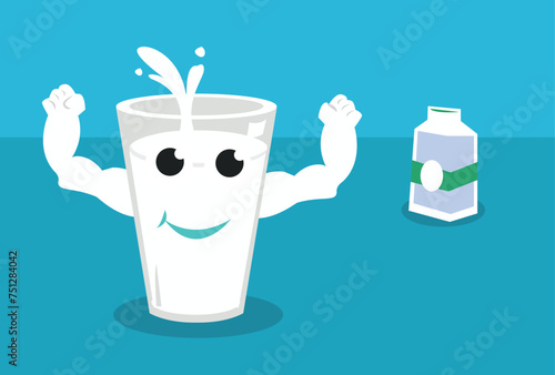 Milk Mascot Smiling and Strong. Editable Clip Art.