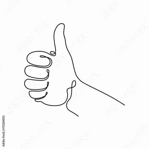 A linear drawing of a hand in the style of line art, showing a thumbs up - a like sign. Vector illustration