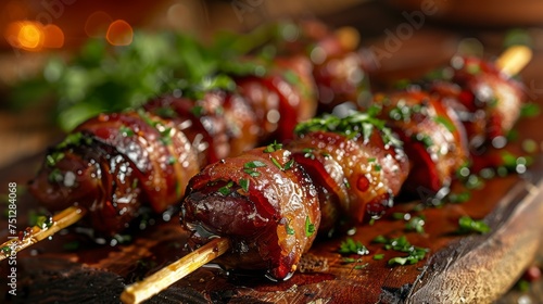 Dates wrapped in bacon, a delightful combination of sweetness and savory flavors