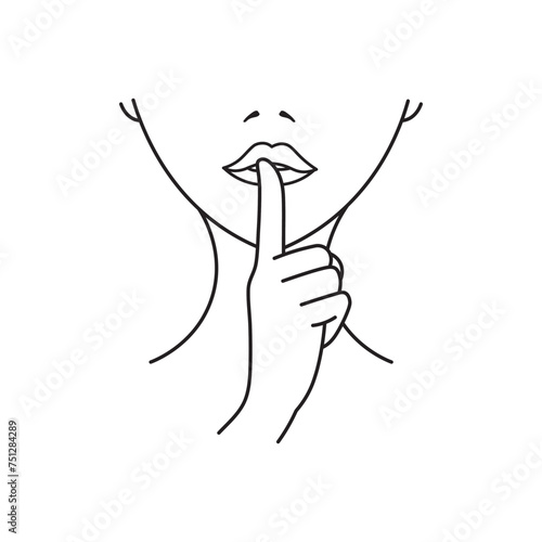 Hand drawn Vector illustration women holding finger on lips icon Isolated on White Background