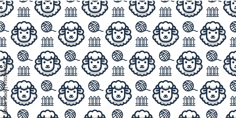 Fluffy Sheep Seamless Pattern. Vector.ふわふわ羊のシームレスパターン Fluffy Sheep Seamless Pattern. Vector.ふわふわ羊のシームレスパターン