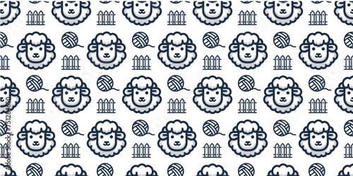 Fluffy Sheep Seamless Pattern. Vector.ふわふわ羊のシームレスパターン