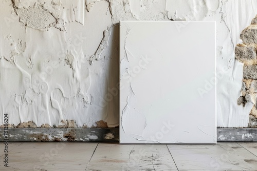 A blank canvas mockup on laminate flooring. Generative Ai