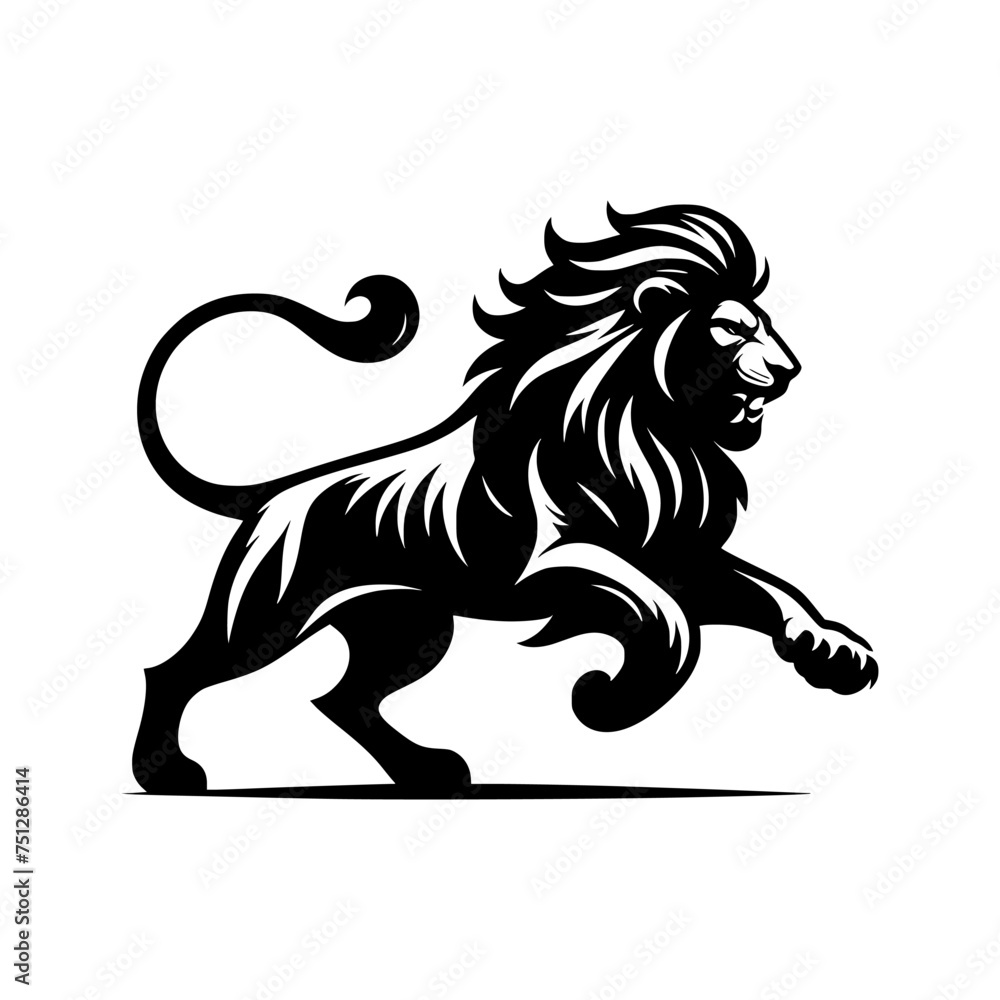 Black and white illustration of a lion. Majestic logo of a lion isolated on white background. Black and white illustration of a lion. Majestic logo of a lion isolated on white background.
