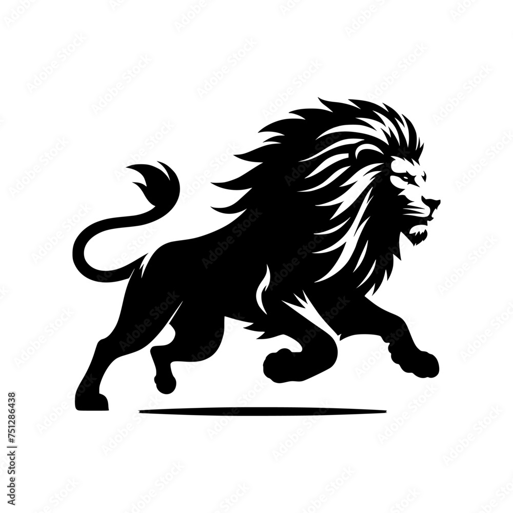 Black and white illustration of a lion. Majestic logo of a lion isolated on white background. Black and white illustration of a lion. Majestic logo of a lion isolated on white background.
