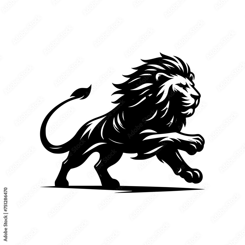 Black and white illustration of a lion. Majestic logo of a lion isolated on white background. Black and white illustration of a lion. Majestic logo of a lion isolated on white background.